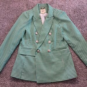 Autres Filles Women’s Green Houndstooth Double Breasted Blazer Silver Buttons M